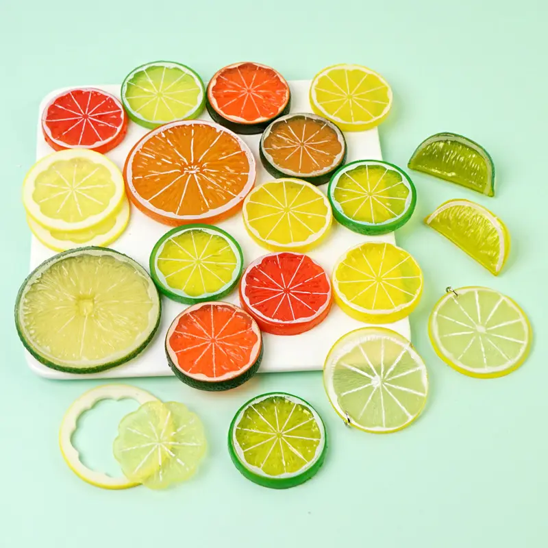 100PCS artificial simulation lemon slice 5cm resin artificial fruit model party kitchen wedding decoration