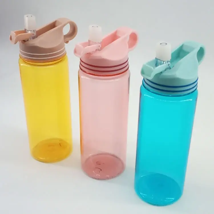 Solid color suction straws portable 700ml plastic water bottle outdoor sport with lid water bottle