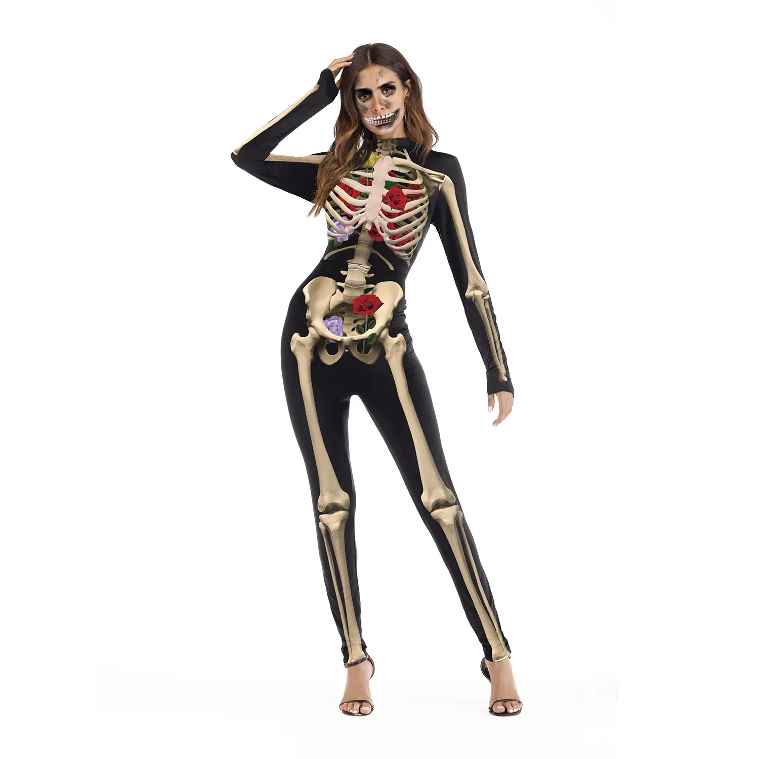 Long Sleeve Sexy Women Cosplay Jumpsuits Print Halloween Costumes Tight Bodysuit N37-22