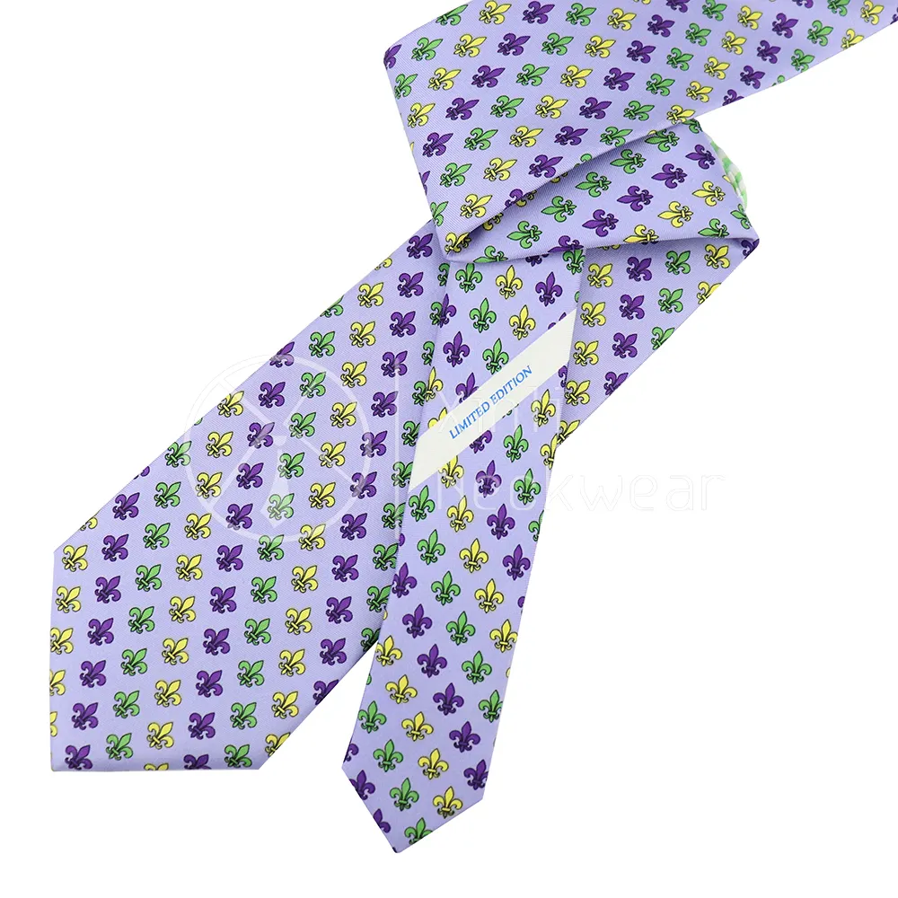 Light Purple Elegance Custom Mens Handsome Printing Ties Silk Fleur De Lis Private Logo Design Man Tie Floral