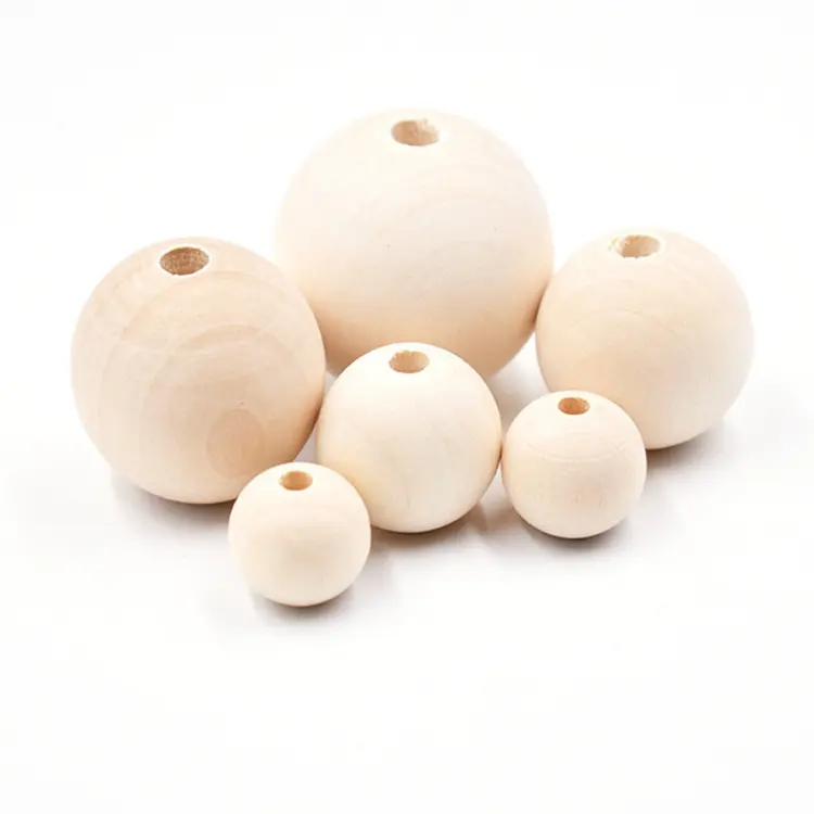 Natural Unfinished 6mm-22mm Round Ball Loose Wood Beads For Jewelry Making