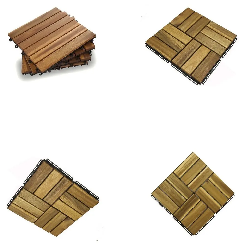 Acacia Wood Interlocking Deck Tiles, Plastic wood composite interlock deck tile or Plastic Decking Flooring Tiles B6689
