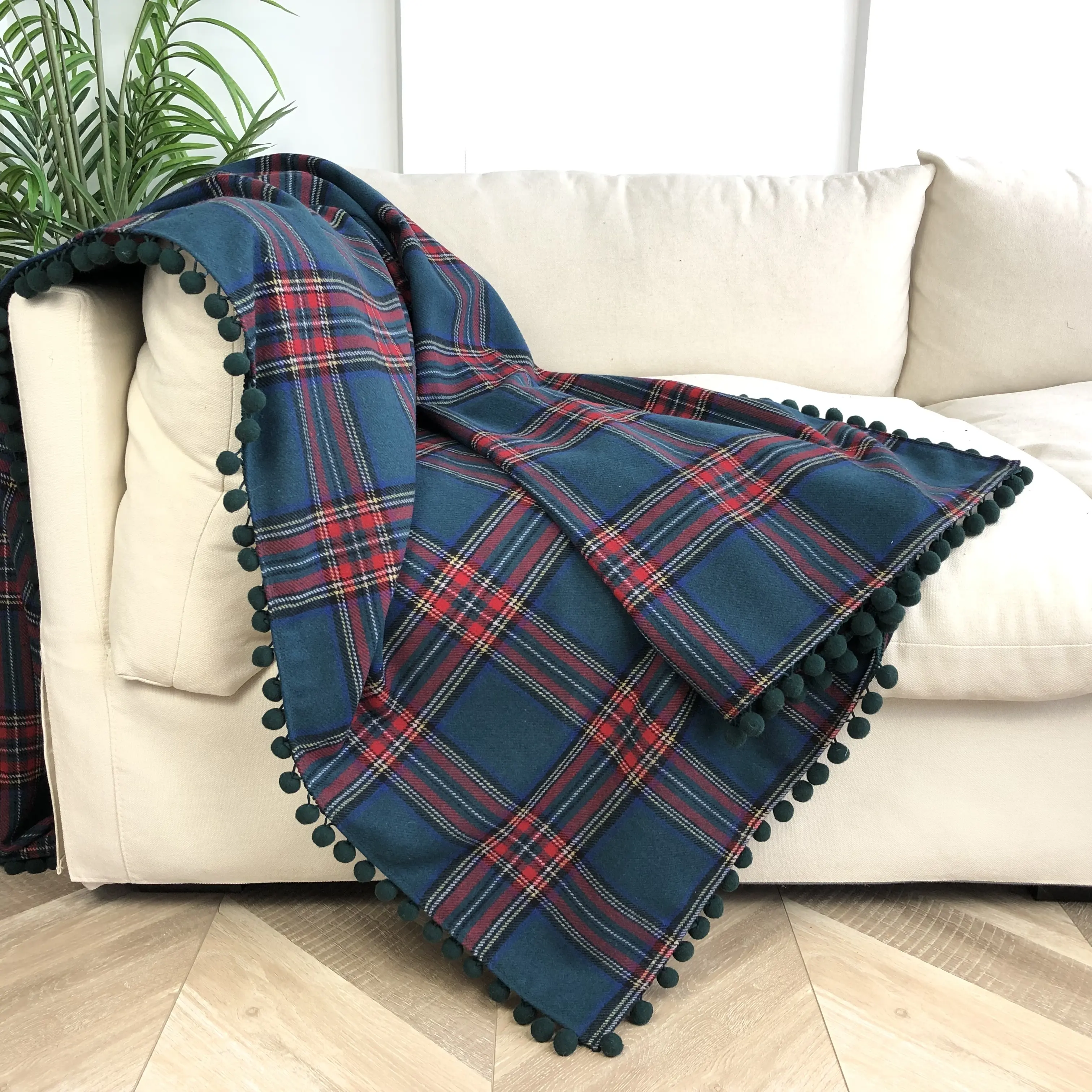 Trending Macrame Plaids Throw Christmas Throw Blankets Pom Pom Trimmed Blankets