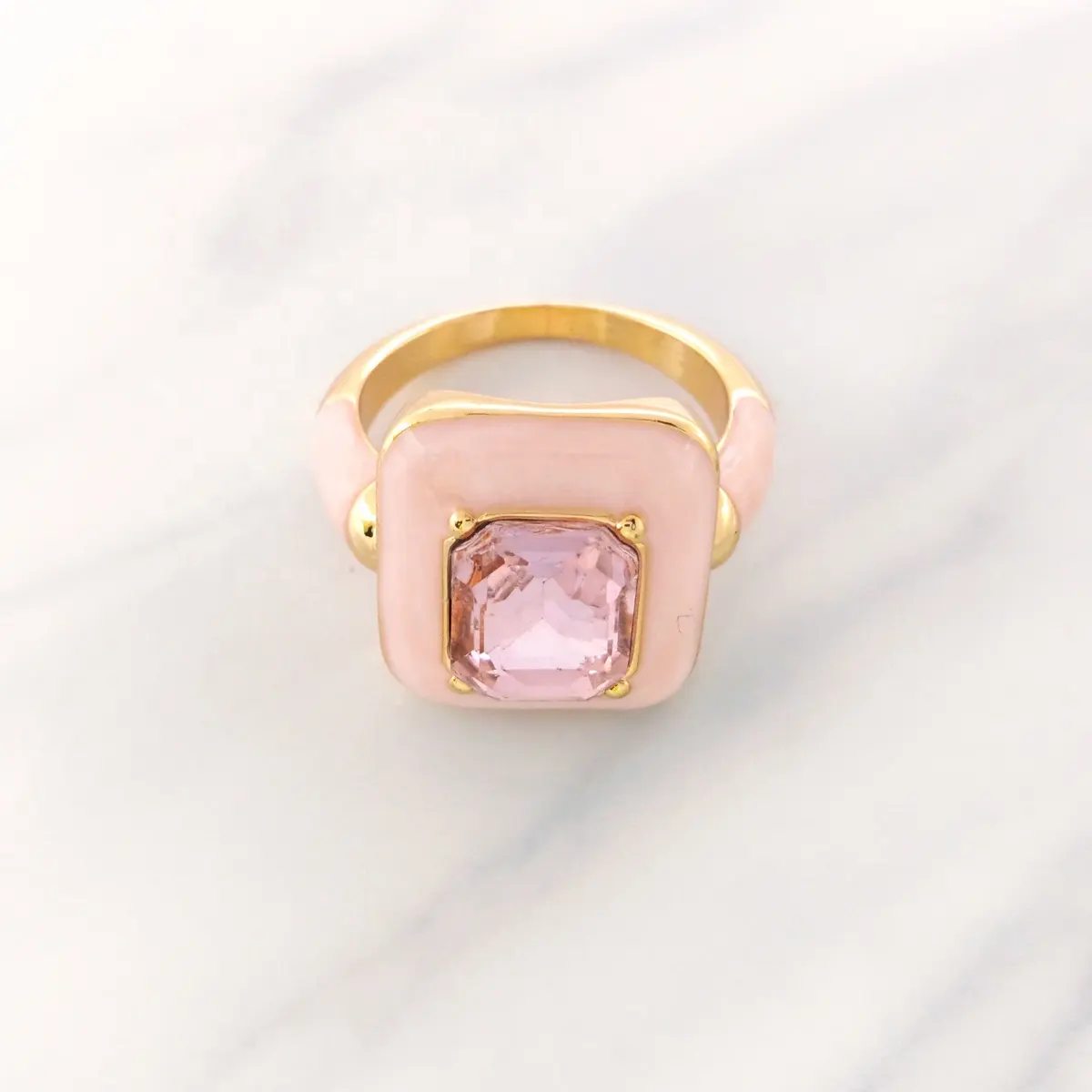 Новые модные ювелирные изделия, оптовая продажа, кольца с покрытием из 18-каратного золота с розовой эмалью и кристаллами для женщин