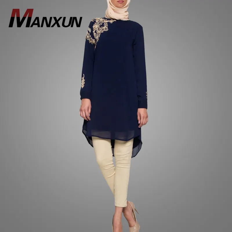 Горячая Распродажа, одежда из полиэстера с длинным рукавом в Дубае, Высококачественная вышитая мусульманская женская одежда, блузка