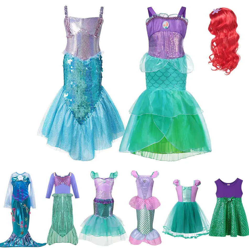 Костюм Русалочки для девочек, модное Стильное нарядное платье принцессы одеваются костюм; Детские летние платья; Платье детский костюм на Хеллоуин; Платье для дня рождения; Комплект одежды