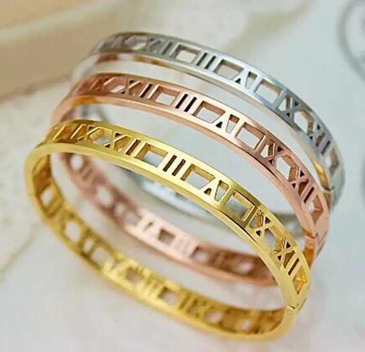 2021 Hot Selling Personality Bracelet Gold Plated Stainless Steel Bangle Roman Numerals Bracelet