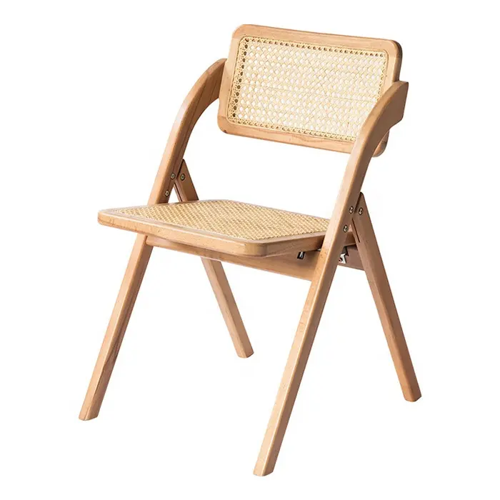 Nordic Portable Solid Wood With Rattan Seat And Back Folding Event Chair Wood Folding Chair