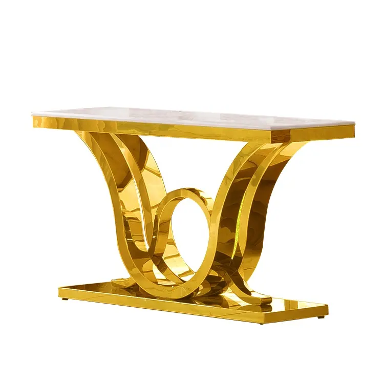 Foshan luxury gold metal stainless steel frame entrance hall way consola con espejo consolle glass console set