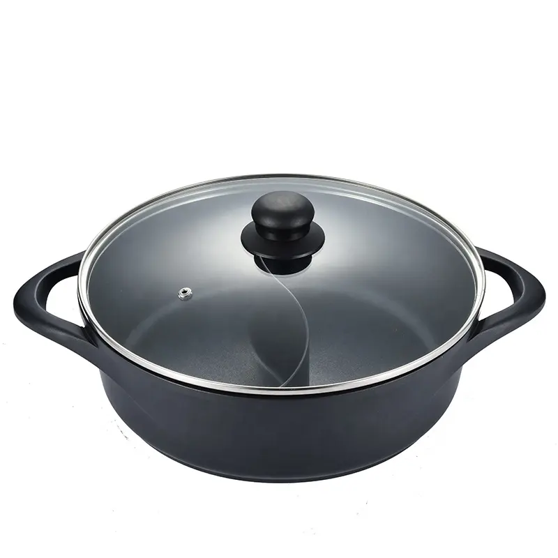 Aluminum Classic Black Induction Bottom Non-stick Shabu Hot Pot with Divider