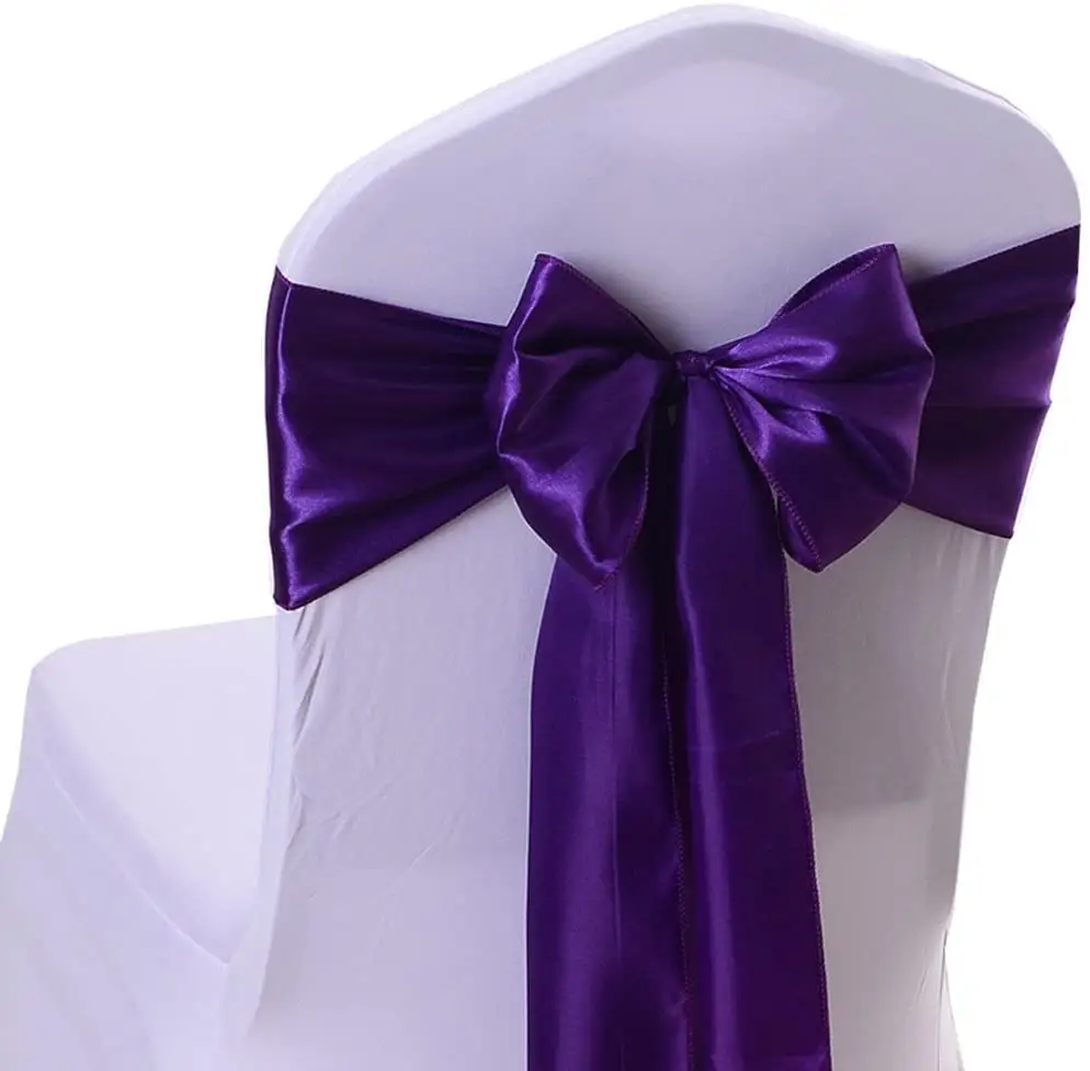 MOQ 1pcs Wedding Decoration Multi-Color Satin Chair Cover Bow Ties Chair Sashes for Banquet