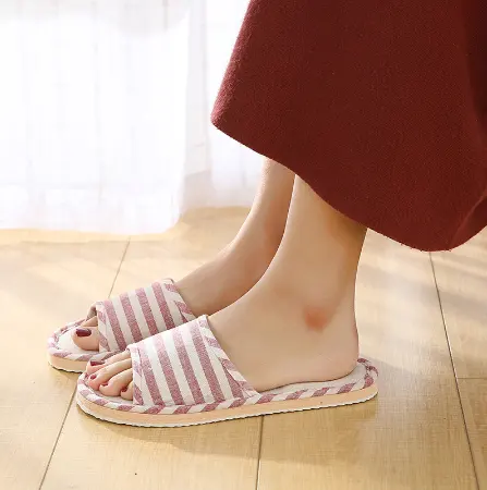 Women Indoor Flat Shoes Spring Autumn Linen Flip Flops Comfortable Slipper N0458