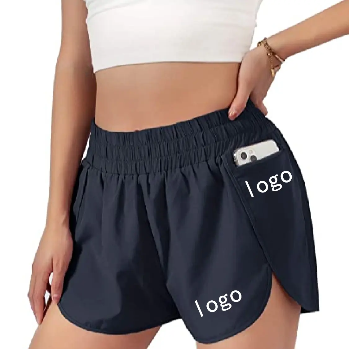 HIC Wholesale Women's Quick-Dry Running Shorts Sport Layer Elastic Waist Active Workout Shorts with Pockets