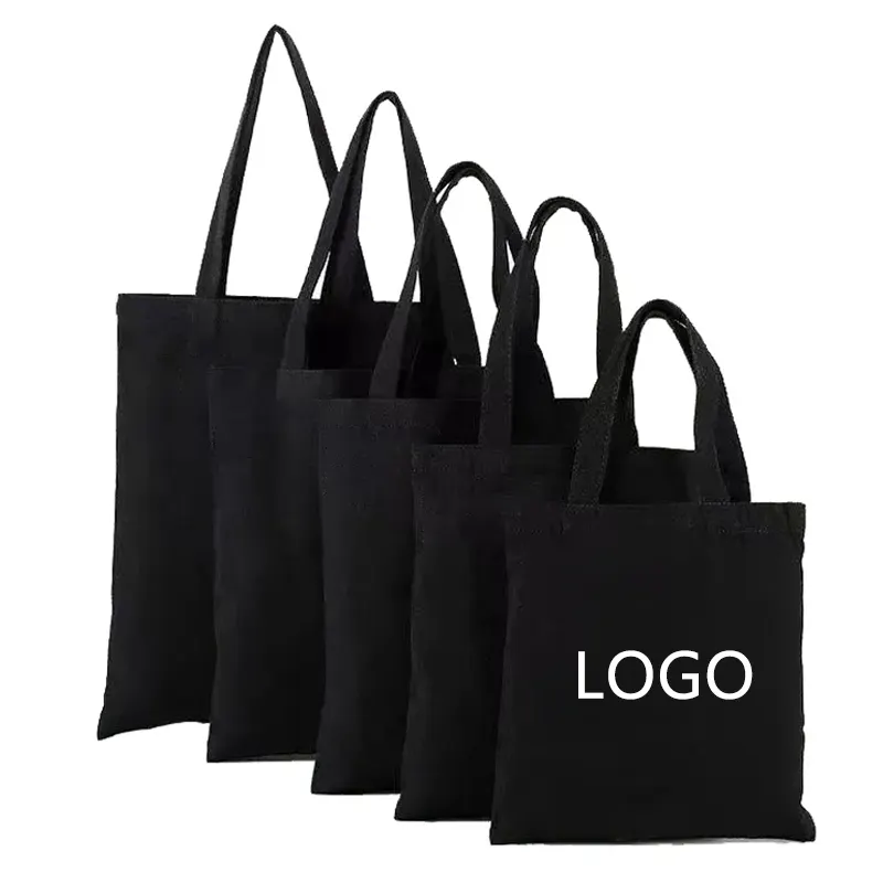 Оптовая продажа, черная сумка на плечо из органического хлопка, 100% с логотипом, хлопковая Холщовая Сумка для покупок с карманами