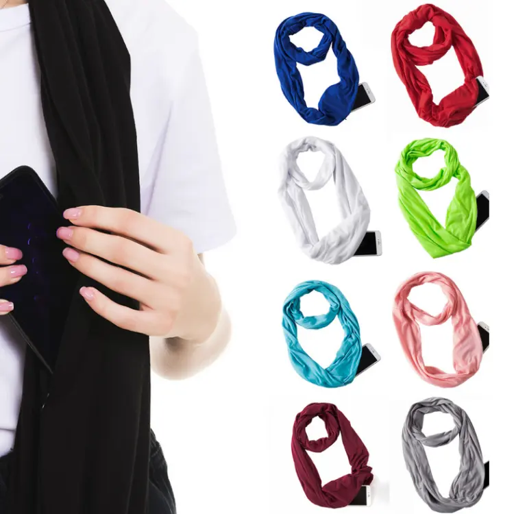 Лидер продаж 2021, многофункциональный женский шарф со скрытым карманом на молнии, Женский бесконечный шарф