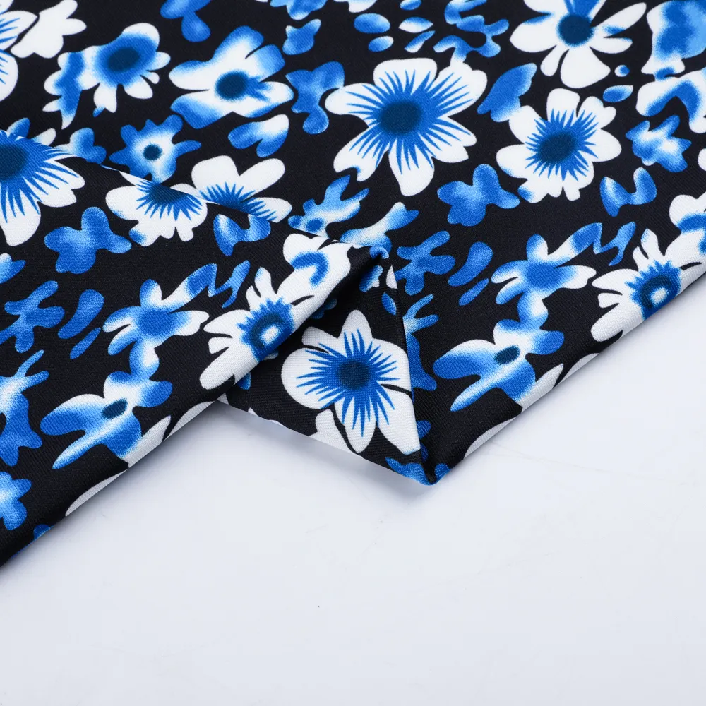 Wholesale popular digital printed custom knitted blue polyester spandex floral fabric for swimwear