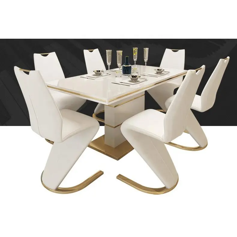 Gold luxury dining table set dining room furniture 6 chairs