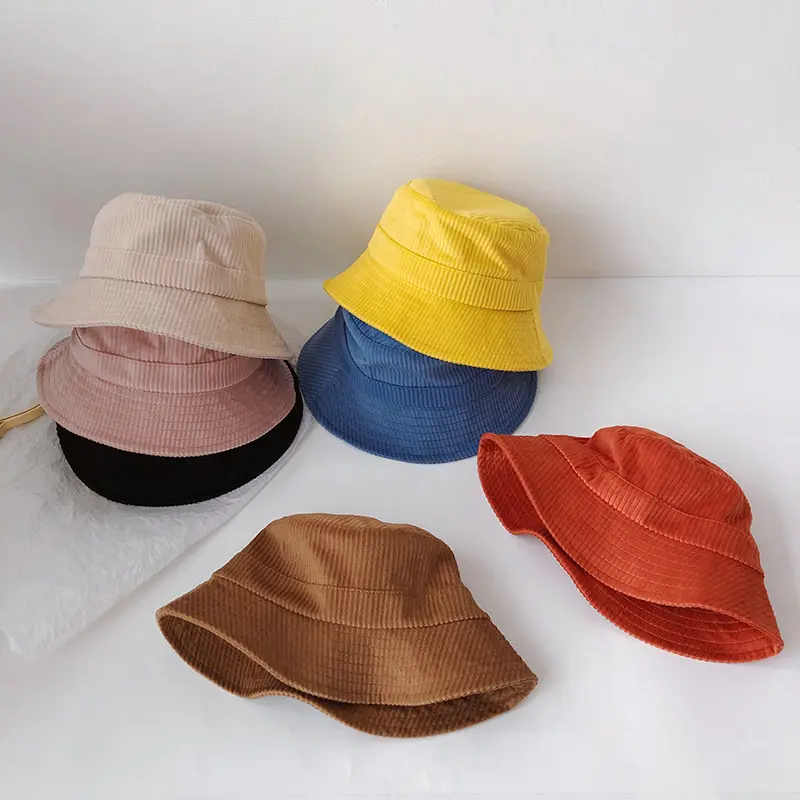 Wholesale 2021 Autumn Solid Corduroy Kids Bucket Hats 7 Colors