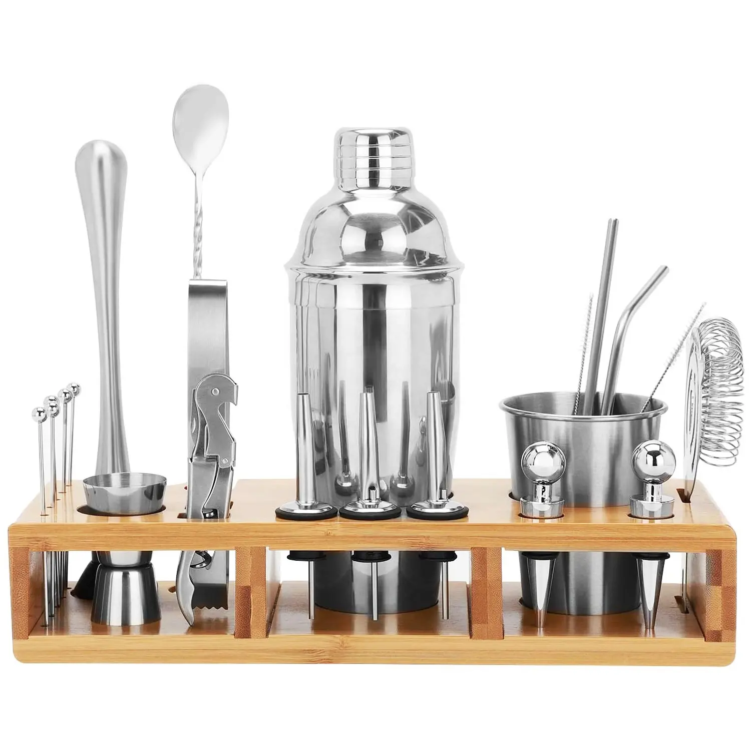 Amazon 23 Pieces Stainless Steel Shaker Cocktail Set with Stand Silver Bartending Tools Bar Kit Professional Cocktail Making Set