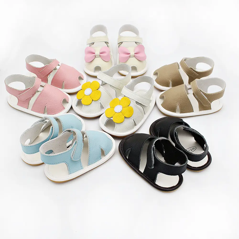 Сандалии для новорожденных кожаные, мягкие Нескользящие, с резиновой подошвой, с открытым носком, летняя обувь, разные стили