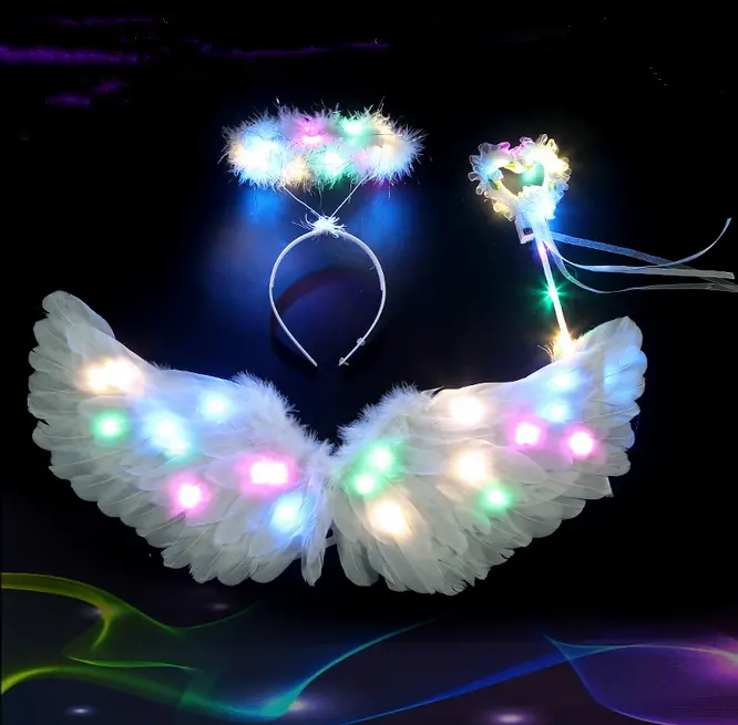 Детский день, комплект светодиодных крыльев бабочки со сказочной палочкой и перьями, юбка для волос для детей и взрослых