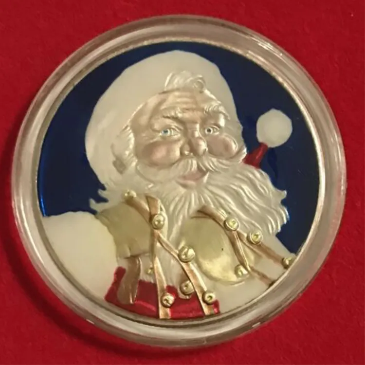 Горячая Распродажа я встретил из золотистого металла с покрытием из цветной блестязий, печатные доброте желая Счастливого Рождества Санта-Клаус памятные монеты для детей