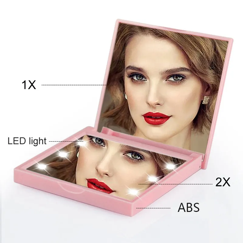 Портативное мини компактное карманное зеркало для макияжа маленький минимальный заказ новый логотип под заказ складное дорожное серебристое квадратное карманное зеркало со светодиодной подсветкой