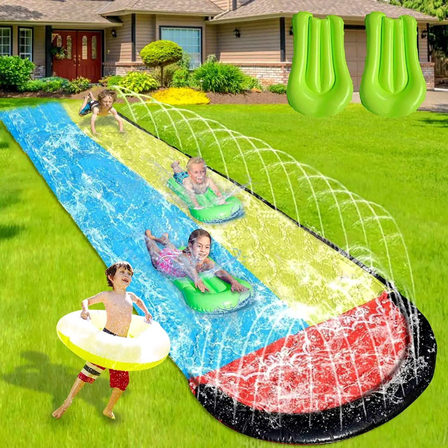 16' Foot 2 Sliding Racing Lanes with Sprinklers Lawn Water Slides for Kids PVC outdoor Backyard inflatable Water Slide