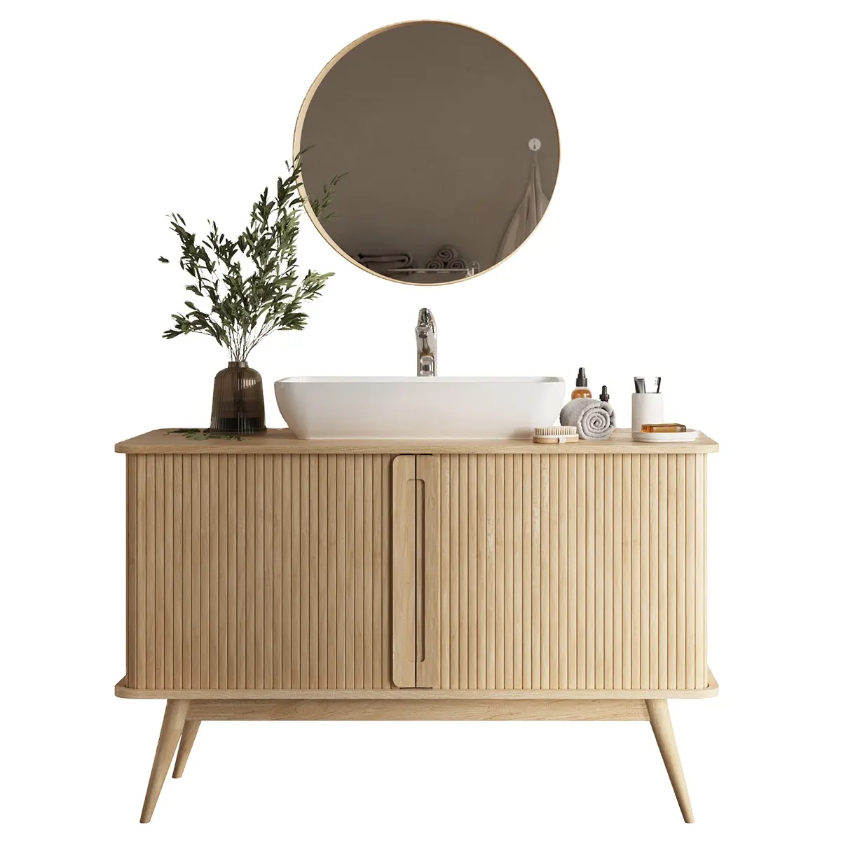 100% сделанная в Италии твердая дубовая Деревянная Фарфоровая зеркальная Скандинавская композиция для ванной комнаты