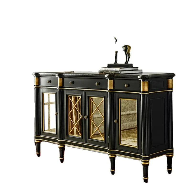 Black Classic Style Mirrored Cabinet Side Cabinet
