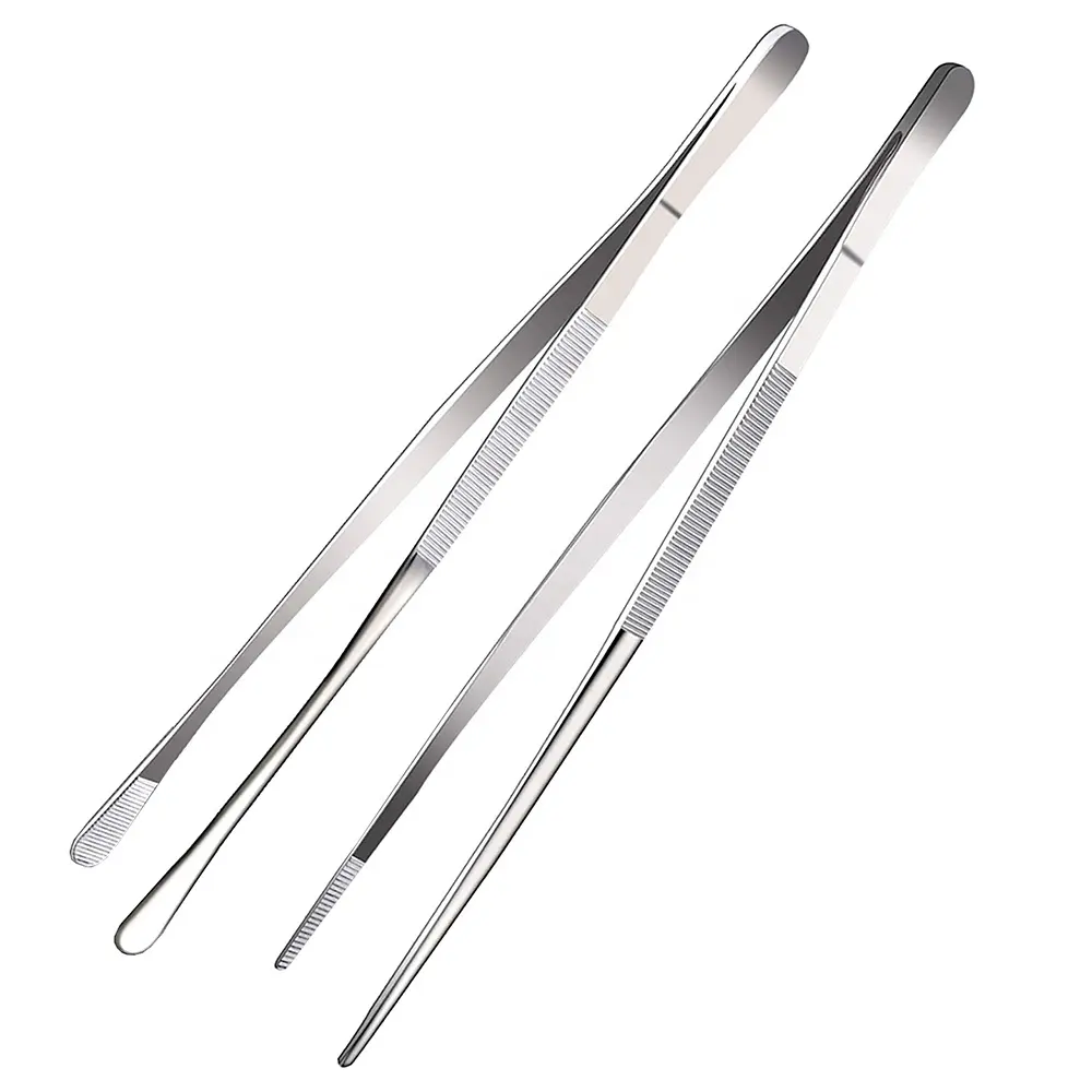 Kingwise Kitchen 12 Inch Stainless Steel Chef Tweezers Sets Food Long Tong with Serrated Tips food Tweezers for Cooking