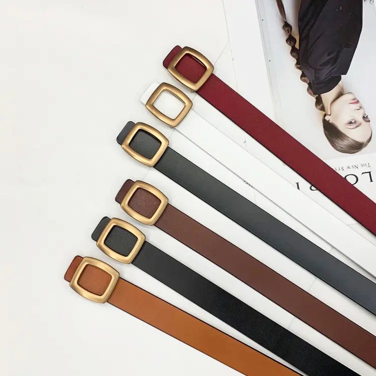 Wholesale Retro Leather Women's Belt Simple Genuine Leather Belt With Square Buckle