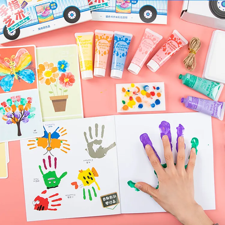 Wholesale 12 Colors Washable DIY Art Paint for Kids Funny ECO Friendly Finger Paint Kit