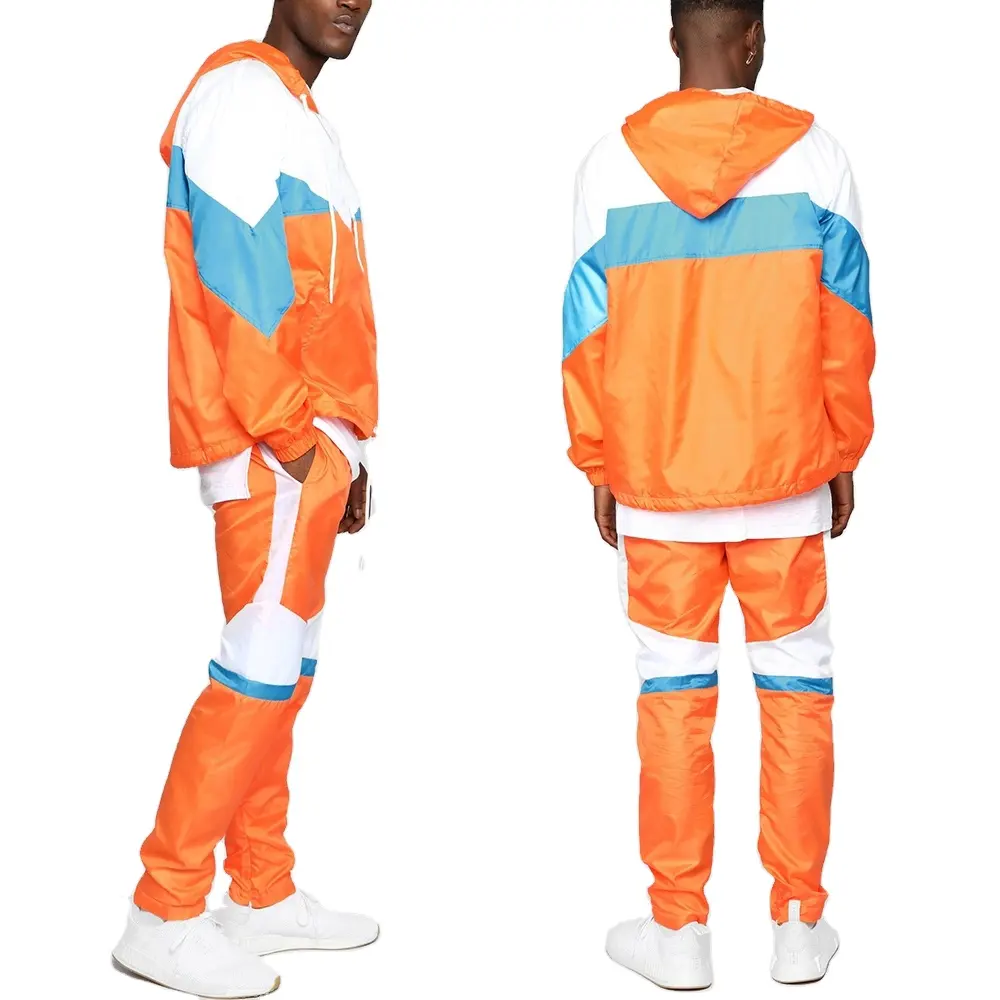 Спортивный костюм мужской из двух предметов, Стильный дизайнерский нейлоновый костюм для бега с цветными блоками