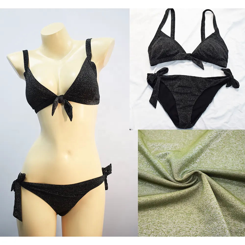 xinxian ODM OEM textured nylon lurex spandex shiny fabric clothing for swimming stretch textil bikini fabric