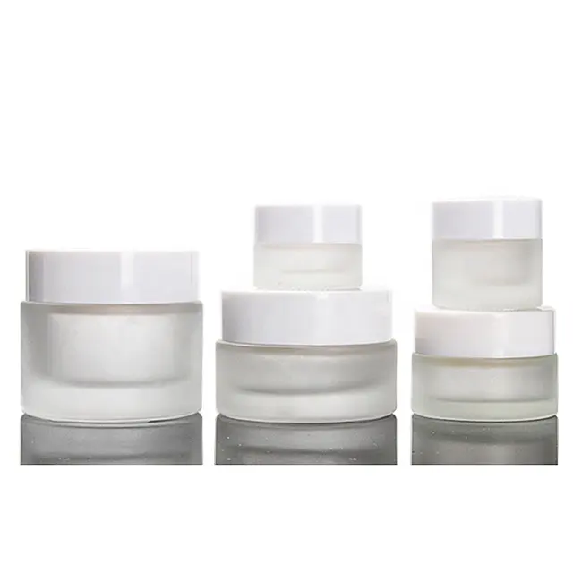 Fuyun in Stock 5g/10g/20g/30g Cosmetic Skincare Jar Packaging Frosted Glass Cream Jar with White Color Cap