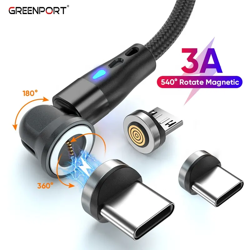 Высокое качество 540 градусов сотовый телефон зарядное устройство USB 3A нейлоновый Плетеный Универсальный Магнитный зарядный кабель Быстрая зарядка