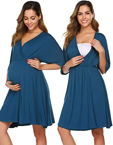 Женские платья до колен с рукавом 3/4, платья для беременных для грудного вскармливания, Повседневное платье для беременных с V-образным вырезом, платье для беременных