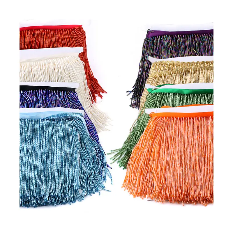 Hot sale 10cm multiple colour custom beaded tassels fringe dress accessories