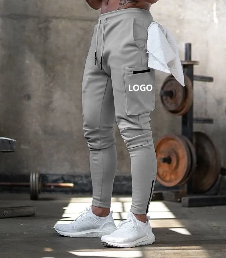 Оптовая продажа, мужские спортивные штаны из 79% хлопка с индивидуальным логотипом для фитнеса, тренировок, бега, бега, с несколькими карманами, штаны для бега и спортзала