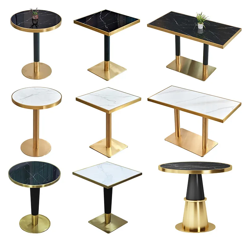 Dining Room Detachable Stone Top Pedestal Marble Caffe Coffee Table Gold Brass Metal Legs Dining Table Base with Desktop