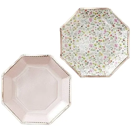 Бумажные тарелки с изображением цветов из розового золота для свадебной вечеринки дня рождения