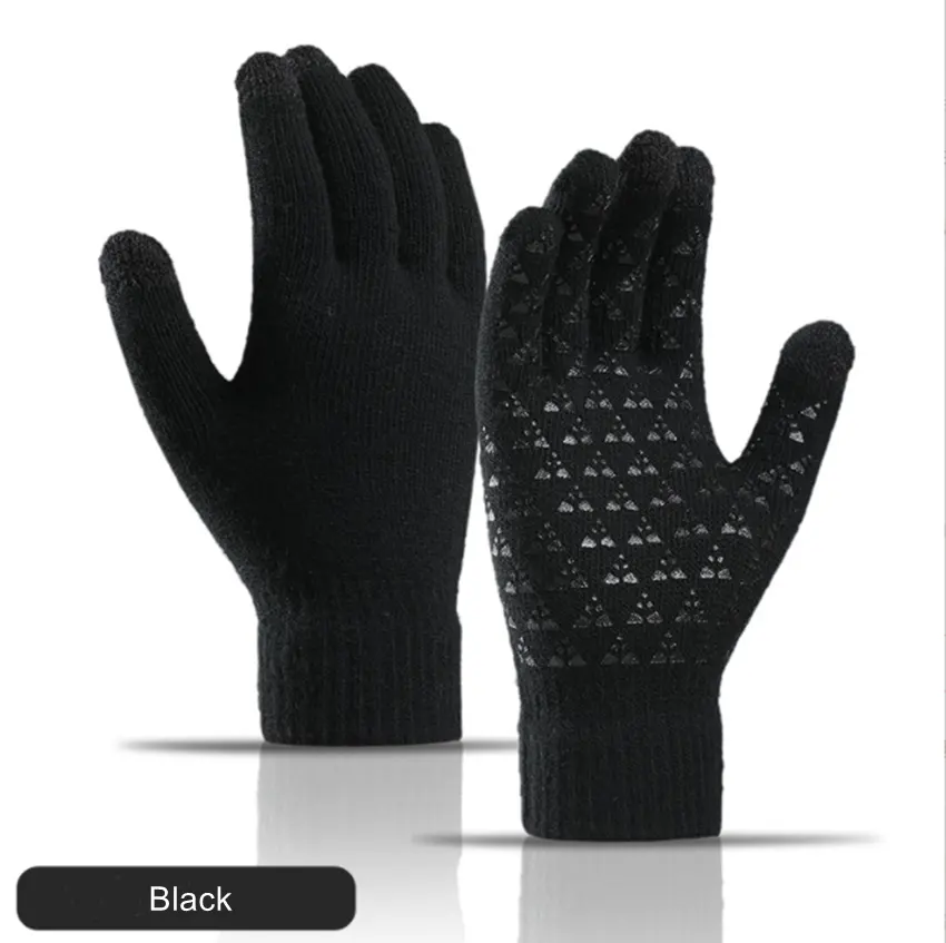 Зимние перчатки для мужчин и женщин, плотные перчатки для сенсорного экрана, Нескользящие силиконовые гелевые теплые мягкие вязаные перчатки с подкладкой