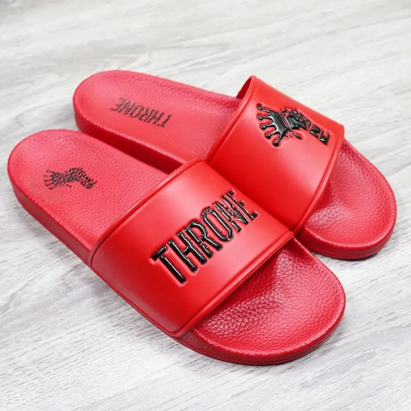 wholes sale Red slides Soft PU sandals with custom logo on the upper, unisex sandals for men and women