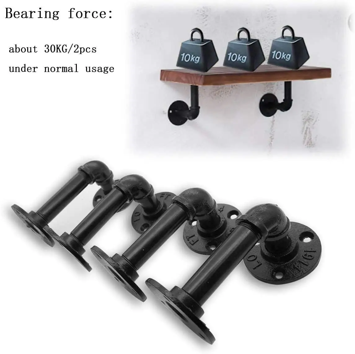 4Pcs Industrial Black Iron Pipe Shelf Brackets,Wall Mounted Floating Shelf