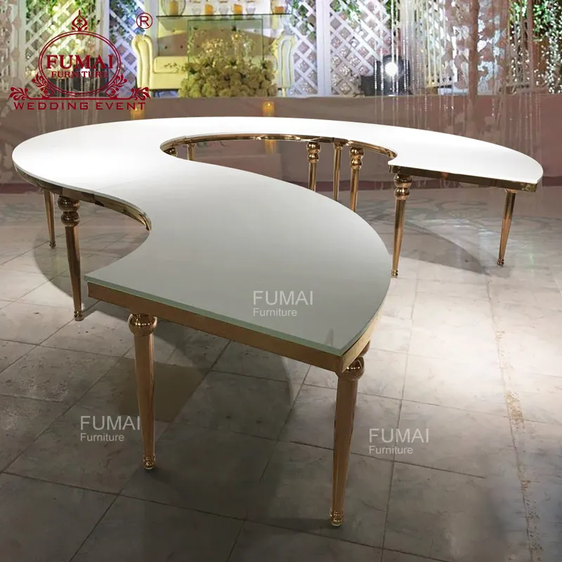 Свадебный обеденный стол в форме буквы S, стол из розового золота для продажи, б/у