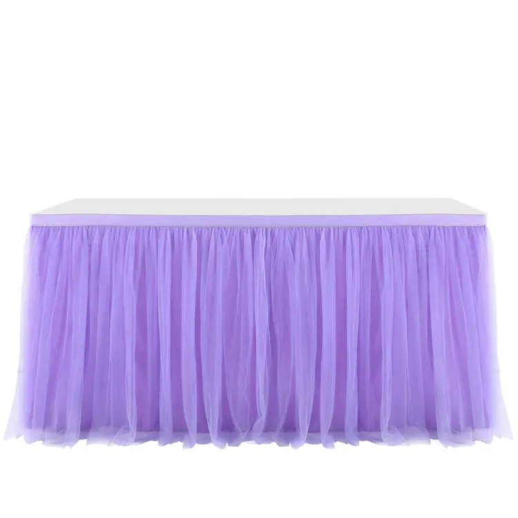 Wholesale tulle elegant wedding table skirts mesh beautiful chiffon table skirt for wedding party hotel decor
