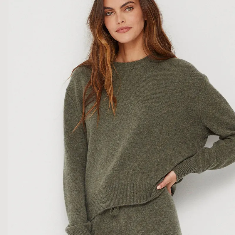 Оптовая продажа от производителя, роскошный кашемировый шерстяной вязаный свитер с круглым вырезом, джемпер, пуловер для женщин