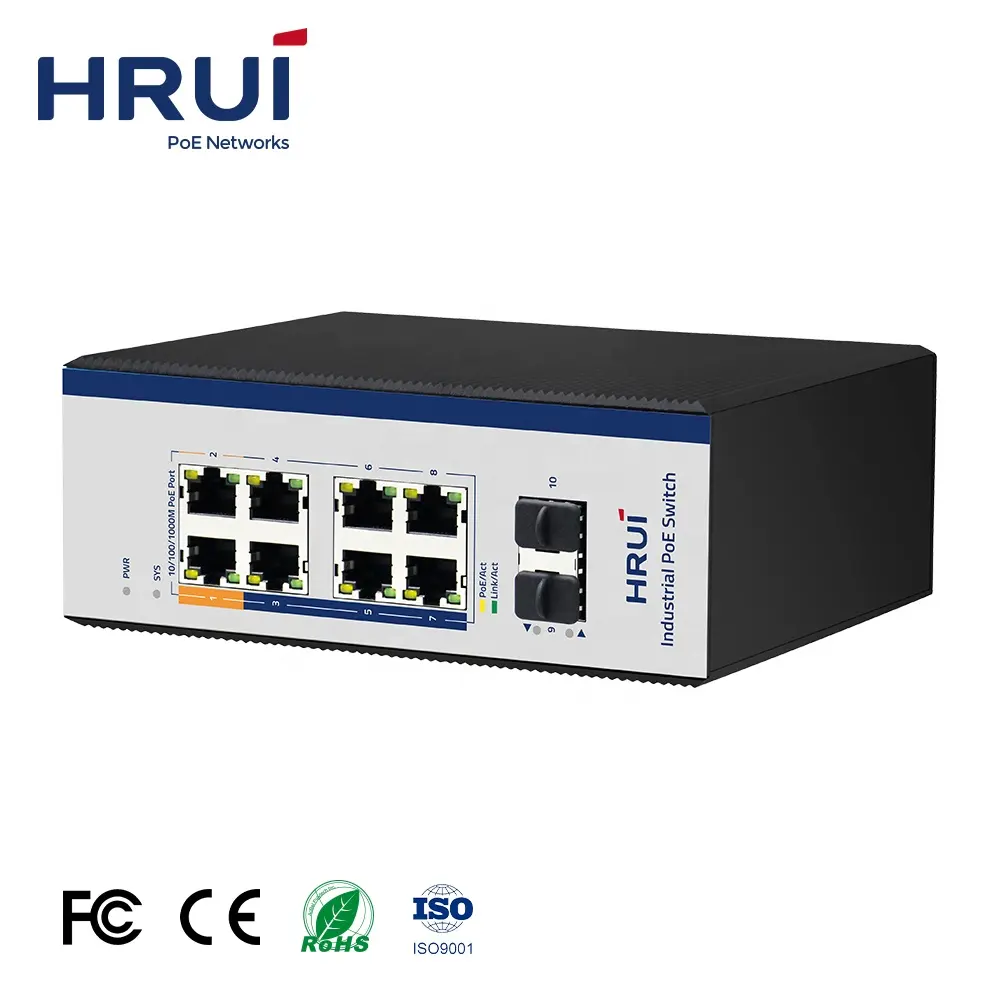 HRUI PoE Switch 2.5G SFP BT90W Power Supply 8 Ports Gigabit PoE L2+Management Industrial Network PoE Switch