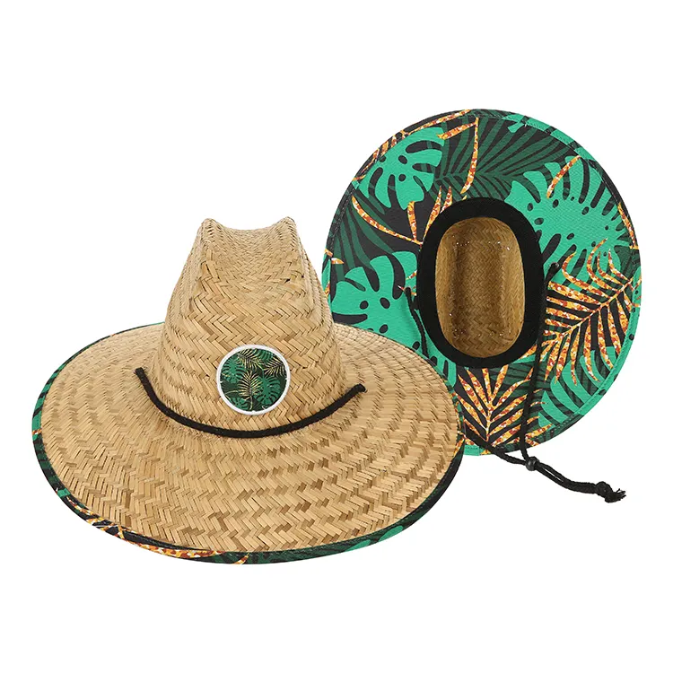 JIAKIJIAYI Australian straw hat custom logo patch dye brown lifeguard surfing beach straw hat